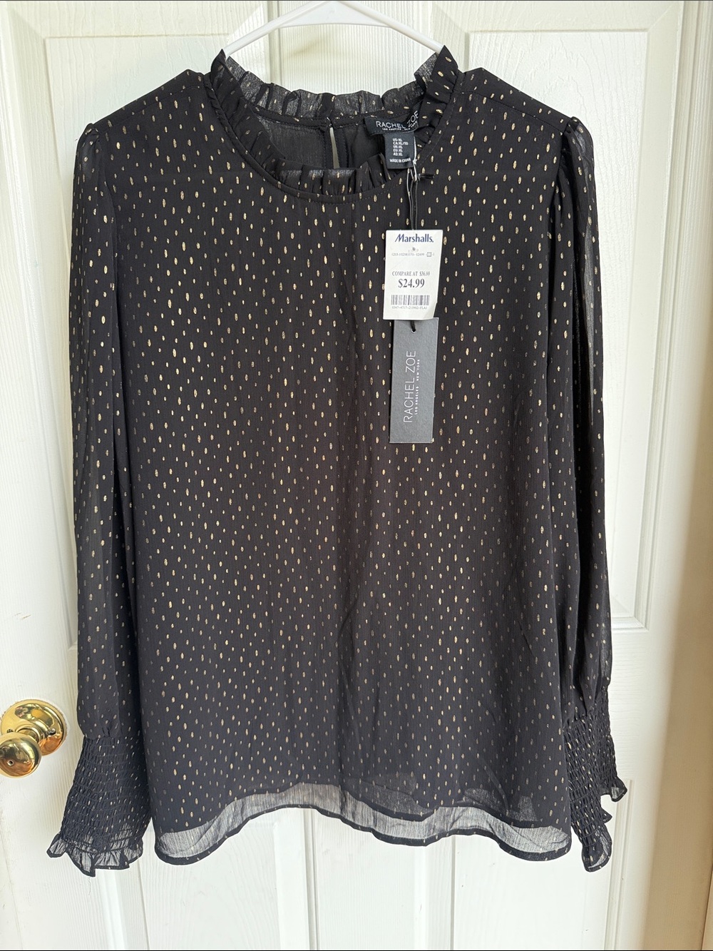 Rachel Zoe Black Blouse with Gold Dot Accents